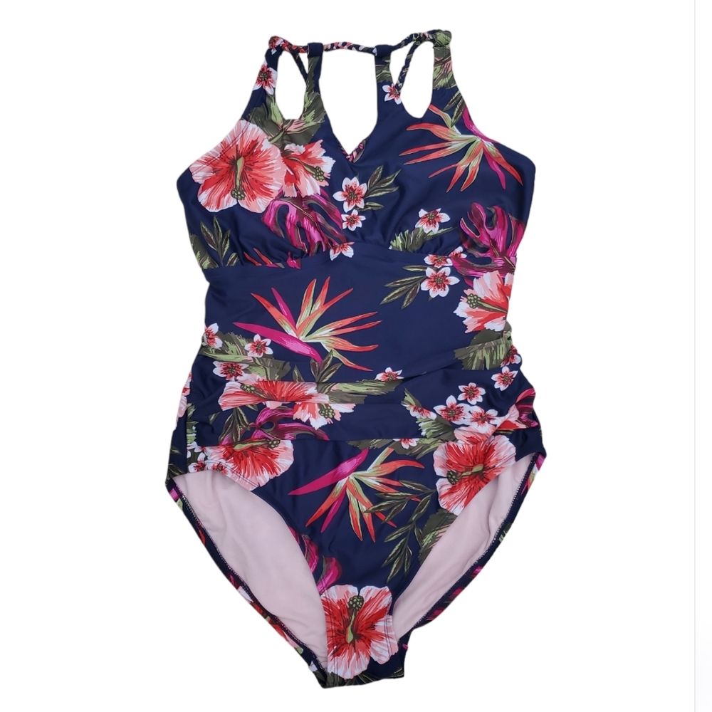 Kona Sol One Piece Tropical Print Swimsuit Size Large